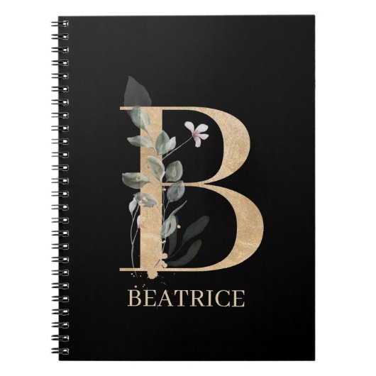 B Monogram Floral Personalisiertes Notebook Notizblock (Vorderseite)