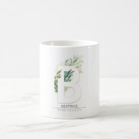 B Monogram Gold Greenery Blätter Eleganter Name
