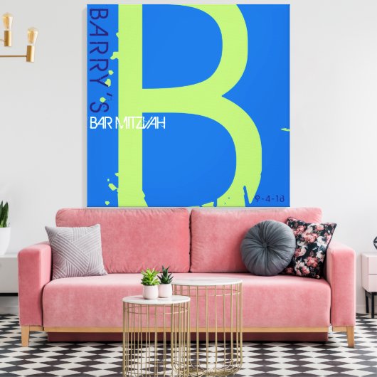 B Monogram, Initial Bar Bat Mitzvah Sign-In Board Leinwanddruck (Insitu (Wohnzimmer))