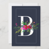 B Monogram letzte erste Hochzeit mit moderner Blau Einladung (Rückseite)
