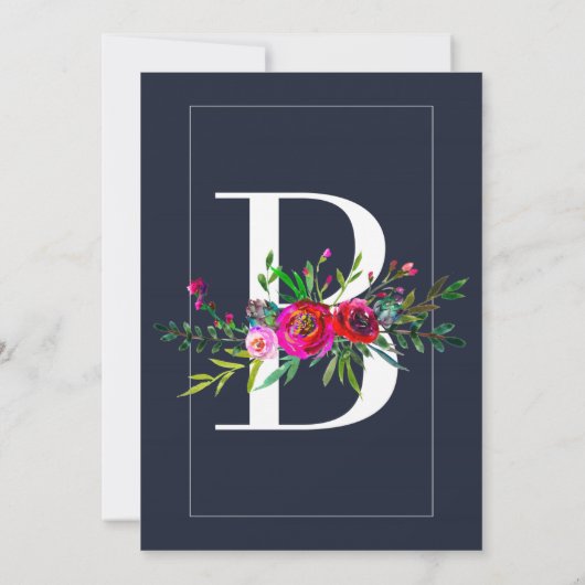 B Monogram letzte erste Hochzeit mit moderner Blau Einladung (Rückseite)