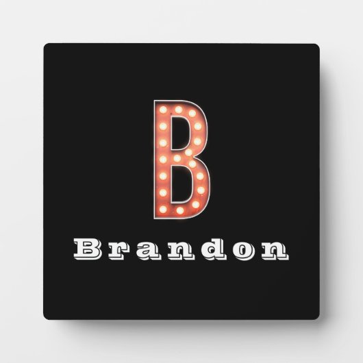 B Monogram Marquee Bulb Personalisiert Fotoplatte (Vorderseite)