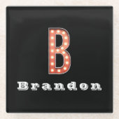 B Monogram Marquee Bulb Personalisiert Glasuntersetzer (Vorderseite)