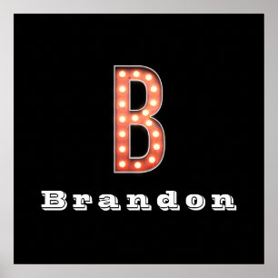 B Monogram Marquee Bulb Personalisiert Poster