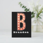 B Monogram Marquee Bulb Personalisiert Postkarte (Stehend Vorderseite)
