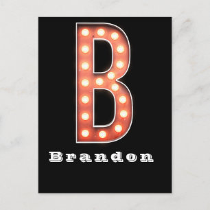 B Monogram Marquee Bulb Personalisiert Postkarte
