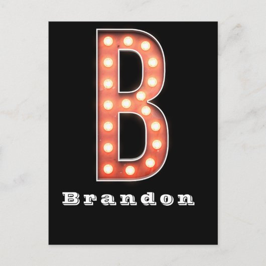 B Monogram Marquee Bulb Personalisiert Postkarte (Vorderseite)