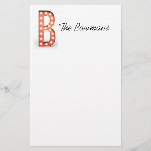 B Monogram Marquee Bulb personalize Briefpapier (Vorderseite)