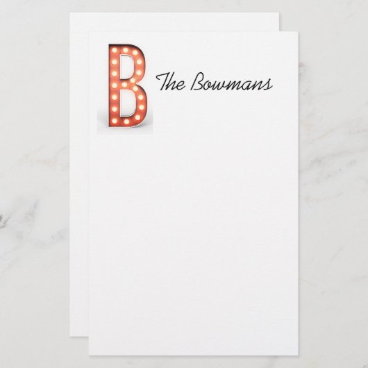 B Monogram Marquee Bulb personalize Briefpapier (Vorne/Hinten)