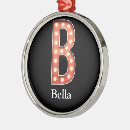 B Monogram Marquee Bulb Personalize Metal Ornament (Links)