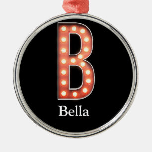 B Monogram Marquee Bulb Personalize Metal Ornament Aus Metall