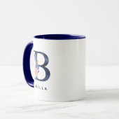B Monogram Navy Blue Watercolor Floral Tasse (Vorderseite Links)