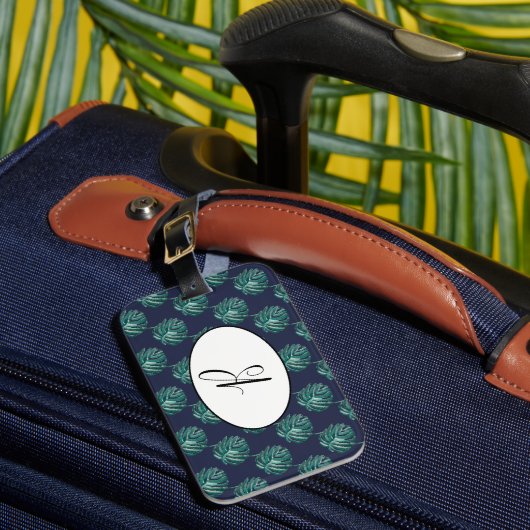 B Monogram Palm Print Turquoise Luggage Tag Gepäckanhänger (Vorderseite Insitu 1)