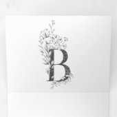 'B' Monogram Schöne gezeichnete Blumenhochzeit Dreifach Gefaltete Einladung (Innen Erste Seite)