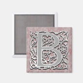 B Monogram "Silver Stone" Square Magnet (Vorderseite/Rückseite)