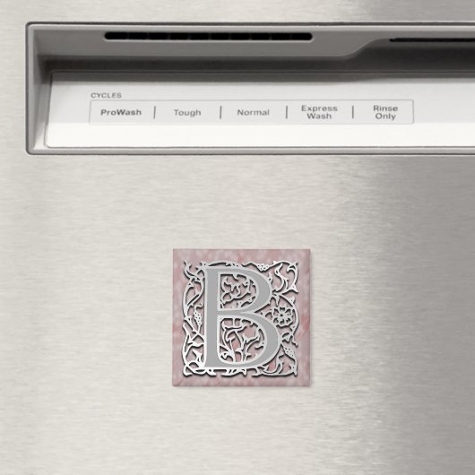 B Monogram "Silver Stone" Square Magnet (In Situ (Geschirrspüler))