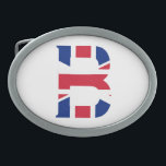 B Monogram überlagert sich auf der Flagge der Unio Ovale Gürtelschnalle<br><div class="desc">B Monogram überlagert sich auf Union Jack Flag Belt Buckle Design © Trinkets and Things 2017 - AHP Design. Alle Rechte vorbehalten. 030417</div>