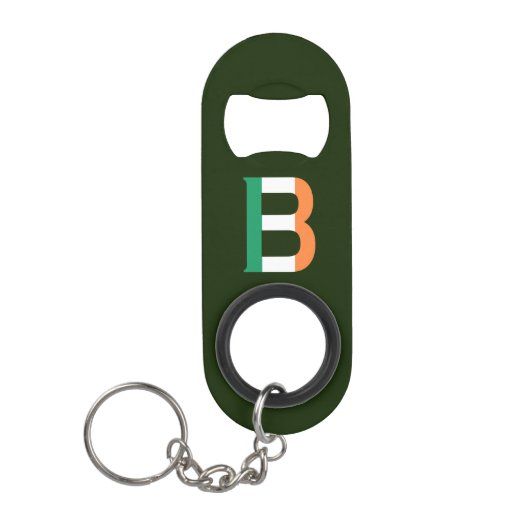 B Monogram überlagert sich auf irischer Flagge Mini Flaschenöffner (Vorderseite)