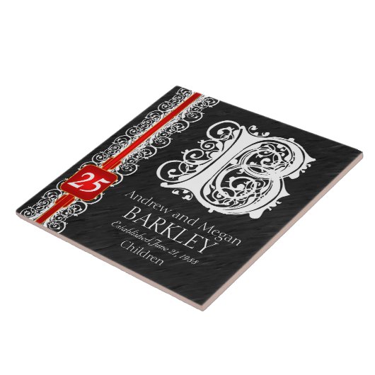 B Monogram "White Lace on Black" Anniversary Tile Fliese (Seite)