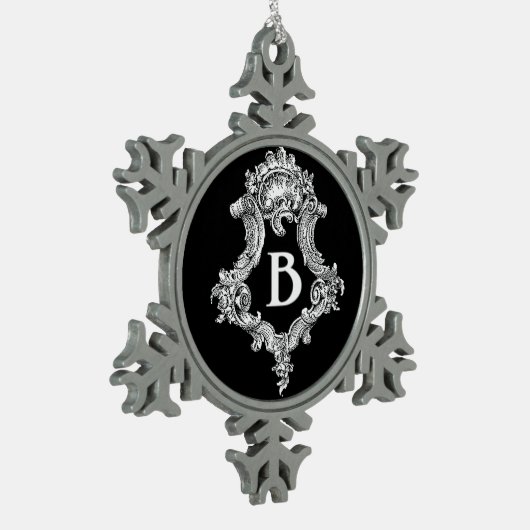 B Monogramm Erstverzierung Schneeflocken Zinn-Ornament (Links)
