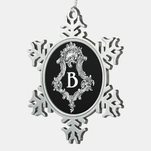 B Monogramm Erstverzierung Schneeflocken Zinn-Ornament (Rechts)