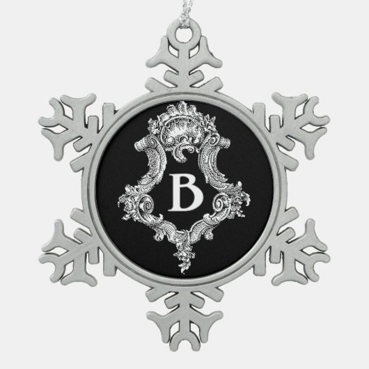 B Monogramm Erstverzierung Schneeflocken Zinn-Ornament (Vorderseite)
