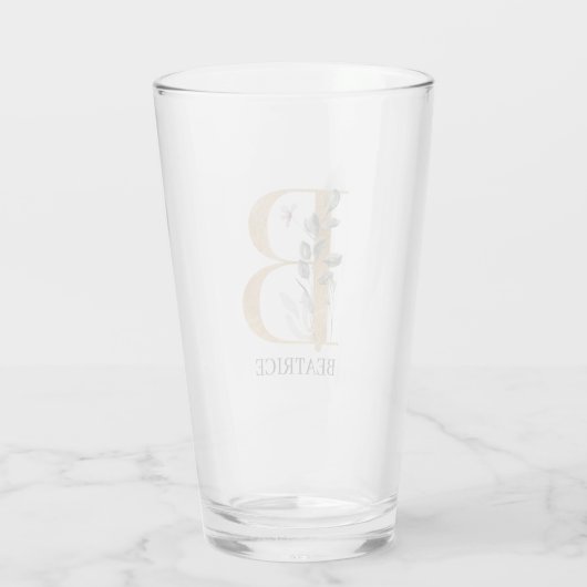 B Monogramm Floral Personalisiert Glas (Rückseite)