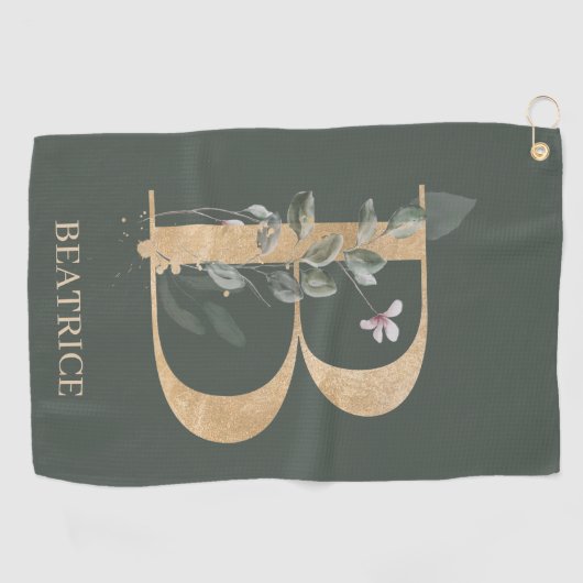 B Monogramm Floral Personalisiert Golfhandtuch (Horizontal)
