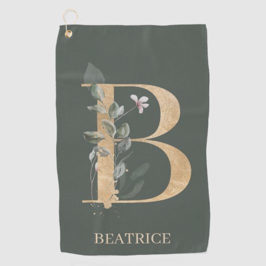 B Monogramm Floral Personalisiert Golfhandtuch (Vorderseite)