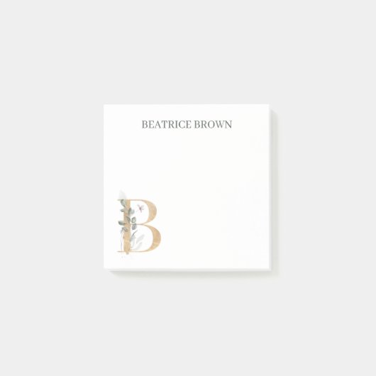 B Monogramm Floral Personalisiert Post-it Klebezettel (Vorderseite)