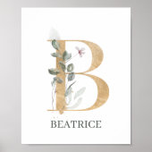 B Monogramm Floral Personalisiert Poster (Vorne)