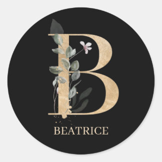 B Monogramm Floral Personalisiert Runder Aufkleber