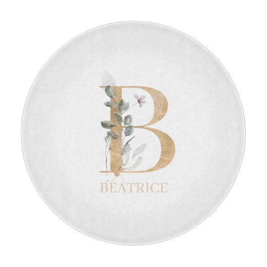 B Monogramm Floral Personalisiert Schneidebrett (Vorderseite)