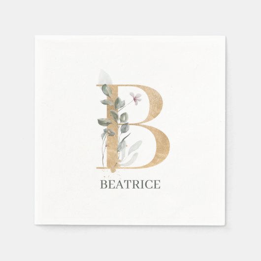 B Monogramm Floral Personalisiert Serviette (Vorderseite)