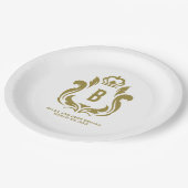 B Monogramm Goldene Krest Monogrammiert Pappteller (Schrägansicht)