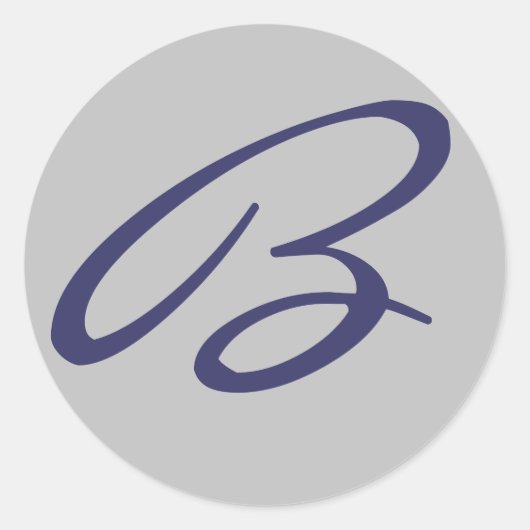 "B" MONOGRAMM GRAU UND BLAU RUNDER AUFKLEBER (Vorderseite)