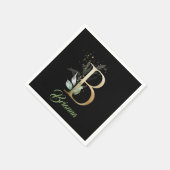B Monogramm Grüne Eukalyptus Glitzer schwarz Serviette (Ecke)