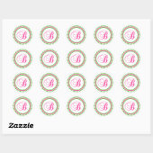 B Monogramm (heißrosa/grüner Punktkreis) Runder Aufkleber (Blatt)