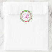 B Monogramm (heißrosa/grüner Punktkreis) Runder Aufkleber (Tasche)