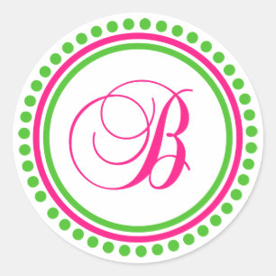 B Monogramm (heißrosa/grüner Punktkreis) Runder Aufkleber
