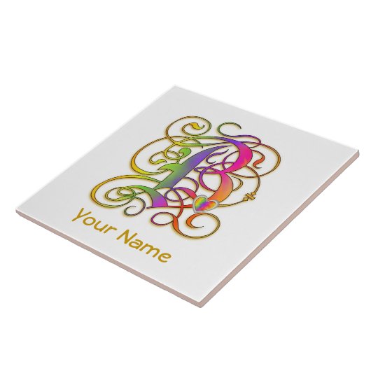 B Monogramm Ihr Name "Gothic Rainbow" Keramik Tile Fliese (Seite)