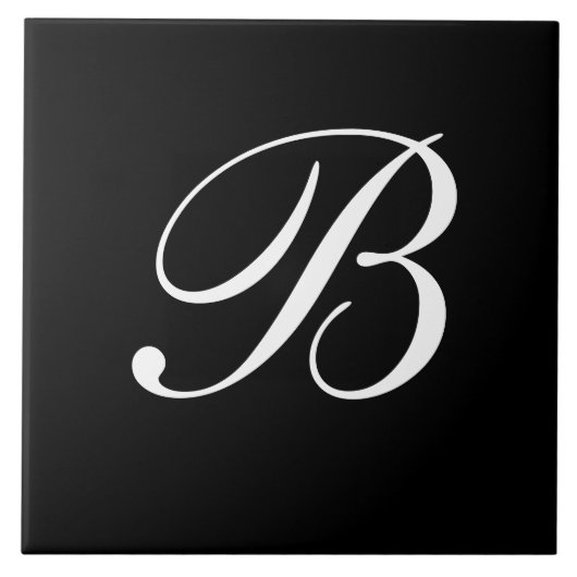 B Monogramm Initial White auf Schwarz Fliese (Vorderseite)