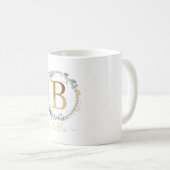 B Monogramm, kundenspezifischer Blattkranz Kaffeetasse (VorderseiteRechts)