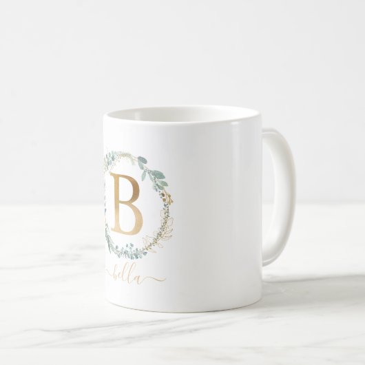 B Monogramm, kundenspezifischer Blattkranz Kaffeetasse (VorderseiteRechts)