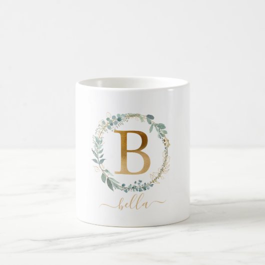 B Monogramm, kundenspezifischer Blattkranz Kaffeetasse (Mittel)