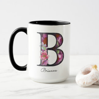 B Monogramm Lila florale Tasse für Personalisierte