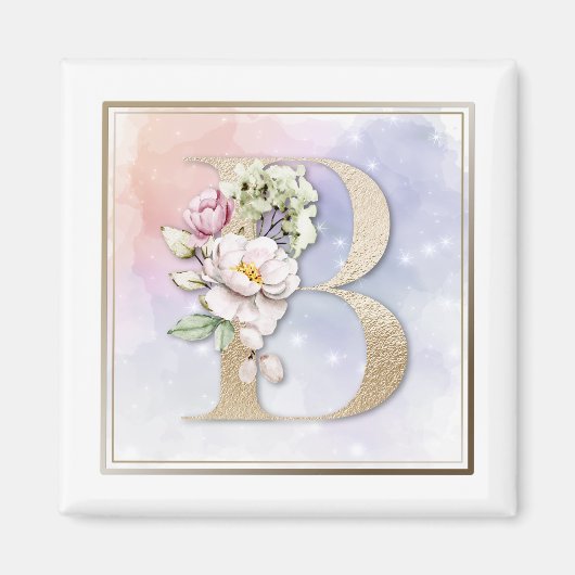 B Monogramm Rosa Blumen Magnet (Vorne)