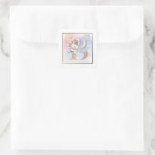 B Monogramm Rosa Blumen Quadratischer Aufkleber (Tasche)