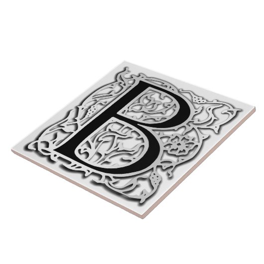 B-Monogramm-"Silber Besque" Keramik-Fliese Fliese (Seite)