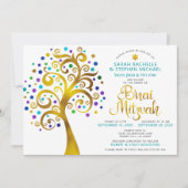 B’nai Mitzvah Turquoise Gold Tree of Life 2 Datum Einladung (Vorderseite)
